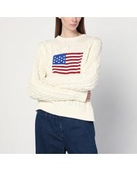 Polo Ralph Lauren - Cremefarbener Pullover Mit Flaggendetail - Lyst