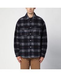 Palm Angels - Surchemise En Laine À Carreaux Bleu Marine Avec Clous - Lyst