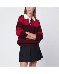 DUNST - Burgundy Striped Wool Blend Polo Shirt - Lyst