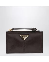 Prada - Dark Calf Leather Zip Card Holder - Lyst