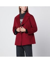 Max Mara - Kurzer Burgunderroter Mantel Aus Wolle - Lyst