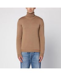 Roberto Collina - Maglione dolcevita cammello in lana merino - Lyst