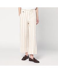 Brunello Cucinelli - Pantalone beige a righe in lino e cotone - Lyst
