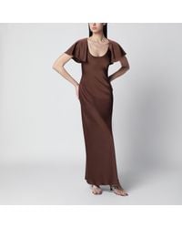 ROTATE BIRGER CHRISTENSEN - Long Satin Dress With Flutter Sleeves - Lyst