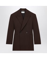 Saint Laurent - Double-Breasted Pinstriped Wool Melange Jacket - Lyst