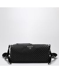 Prada - Borsa a spalla in re-nylon nera con borchie - Lyst
