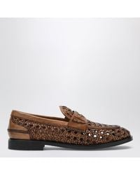 Miu Miu - Cognaccolored Woven Leather Penny Loafers - Lyst