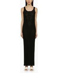 Ami Paris - Schwarzes Langes Baumwollkleid Mit Knöpfen - Lyst