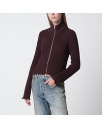 MM6 by Maison Margiela - Chocolate Rib-Knit Zip Cardigan - Lyst