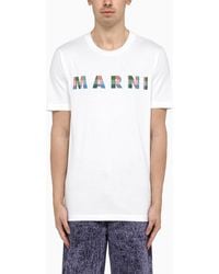 Marni - T-shirt bianca in cotone con logo - Lyst