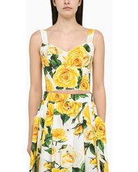 Dolce & Gabbana - Top bustier con stampa rose in cotone - Lyst