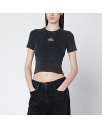 DIESEL - Cropped Washed T-Shirt With Metallic Oval D - Lyst