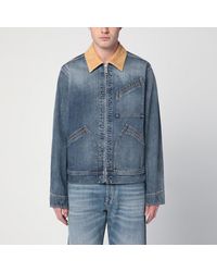McQueen - Washed Ddenim Jacket With Suede Collar - Lyst