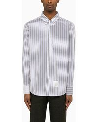 Thom Browne - Camicia in popeline a righe navy/bianca - Lyst