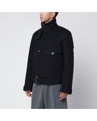 Dries Van Noten - Manteau Court En Laine Bleu Marine - Lyst
