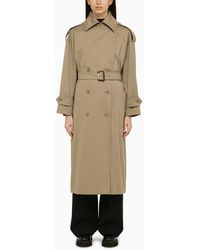 Max Mara - Sand-coloured Double-breasted Trench Coat In Wool And Cotton - Lyst