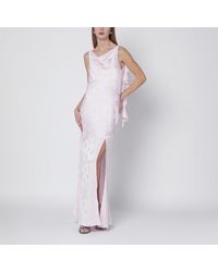 ROTATE BIRGER CHRISTENSEN - Long Satin Jacquard Dress With Ruffles - Lyst