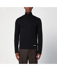 Jil Sander - Schwarzer Rollkragenpullover Mit Logoaufnäher - Lyst