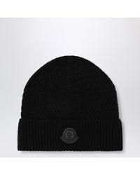 Moncler - Marineblaue Wollmütze Mit Logo-Patch - Lyst