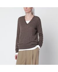 The Row - Phora Taupe Cashmere V-Neck Sweater - Lyst