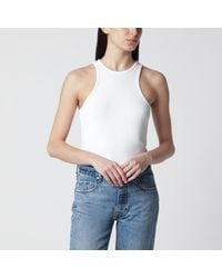 Anine Bing - Cream Ribbed Tank Top With Logo Embroidery - Lyst