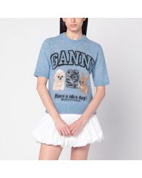 Ganni - Light Blue Sweater With Alpaca Blend Logo - Lyst