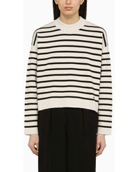 Ami Paris - Chalk White/black Striped Cotton And Wool Jumper - Lyst