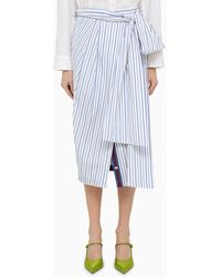 Dries Van Noten - White Striped Blue Cotton Midi Skirt - Lyst