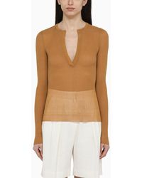 Max Mara - Leather-coloured Ribbed Silk Jersey - Lyst
