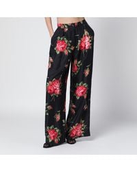 Dolce & Gabbana - Wide Twill Trousers With Rose Bouquet Print - Lyst