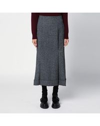 Prada - Gonna midi con trama nera/bianca in lana - Lyst