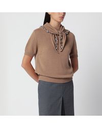 Prada - Camel Cashmere Sweater With Jewel Scarf - Lyst