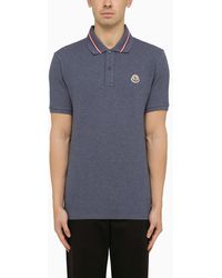 Moncler - Blue Cotton Polo Shirt With Logo - Lyst