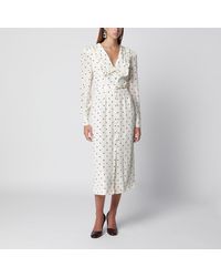 Alessandra Rich - Cream Silk Midi Dress With Burgundy Polka Dots - Lyst