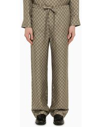 Gucci - Beige/ebony Silk gg Print Trousers - Lyst