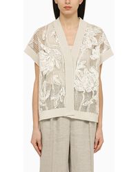 Brunello Cucinelli - Oatmeal Coloured Perforated Cotton Cardigan - Lyst