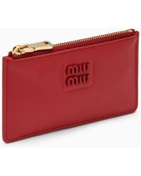 Miu Miu - Leather Card Holder With Logo - Lyst