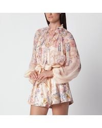 Zimmermann - Valiant Peach Floral-Print Blouse - Lyst