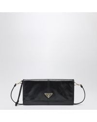 Prada - Leather Wallet With Shoulder Strap - Lyst