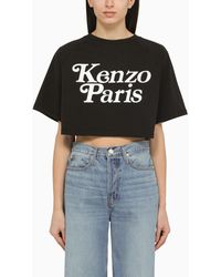 KENZO - Black Cotton Cropped T Shirt With Logo - Lyst