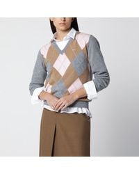 Prada - Pull Gris En Cachemire À Motif Losanges (Argyle) - Lyst