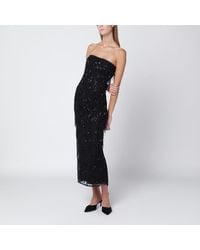 ROTATE BIRGER CHRISTENSEN - Robe Midi Noire À Franges De Perles - Lyst