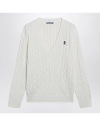 Prada - Cableknit Vneck Jumper - Lyst