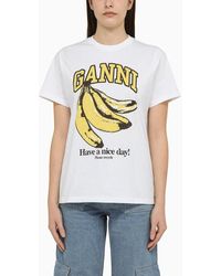 Ganni - T-shirt bianca in cotone con stampa logo - Lyst