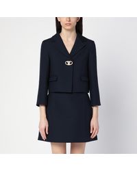 Valentino Logo Embroidered Peacoat in Blue | Lyst