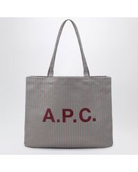 A.P.C. - Burgundy Striped Lou Large Tote Bag - Lyst