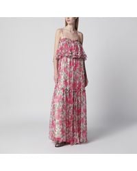 Chloé - Long Silk Muslin Dress With Rose Print - Lyst