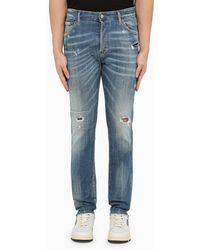 DSquared² - Regular Blue Washed Denim Jeans With Wear - Lyst