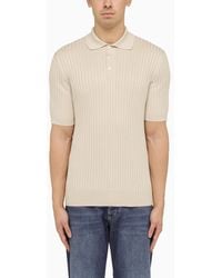 Brunello Cucinelli - Rope-coloured Cotton Ribbed Polo Shirt - Lyst