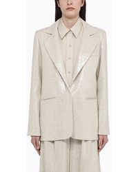FEDERICA TOSI - Single-breasted Linen-blend Jacket With Micro Sequins - Lyst